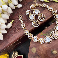 Vriksham Classic White Stone Floral Bridal CZ Stone Short Neckpiece-G21530