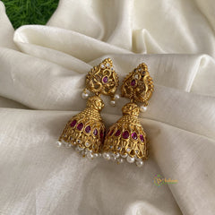 Fancy Gold Look Alike Dual Peacock Jhumkas- Pearls -G12024