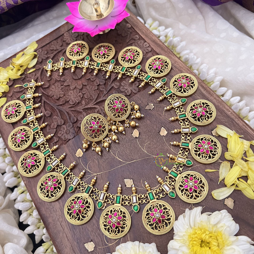 Vriksham Kundan Jadau Floral Coin Style Neckpiece-J3695