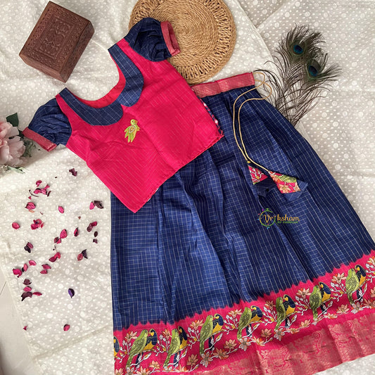 Vriksham Pink & Blue Indian Traditional Girls Lehenga Set-Parrot-VS4205