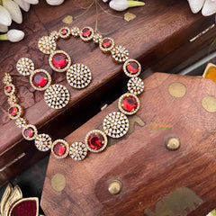 Vriksham Classic White Stone Floral Bridal CZ Stone Short Neckpiece-Red-G21529