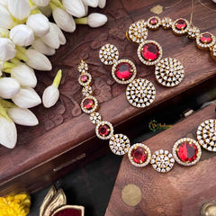 Vriksham Classic White Stone Floral Bridal CZ Stone Short Neckpiece-Red-G21529