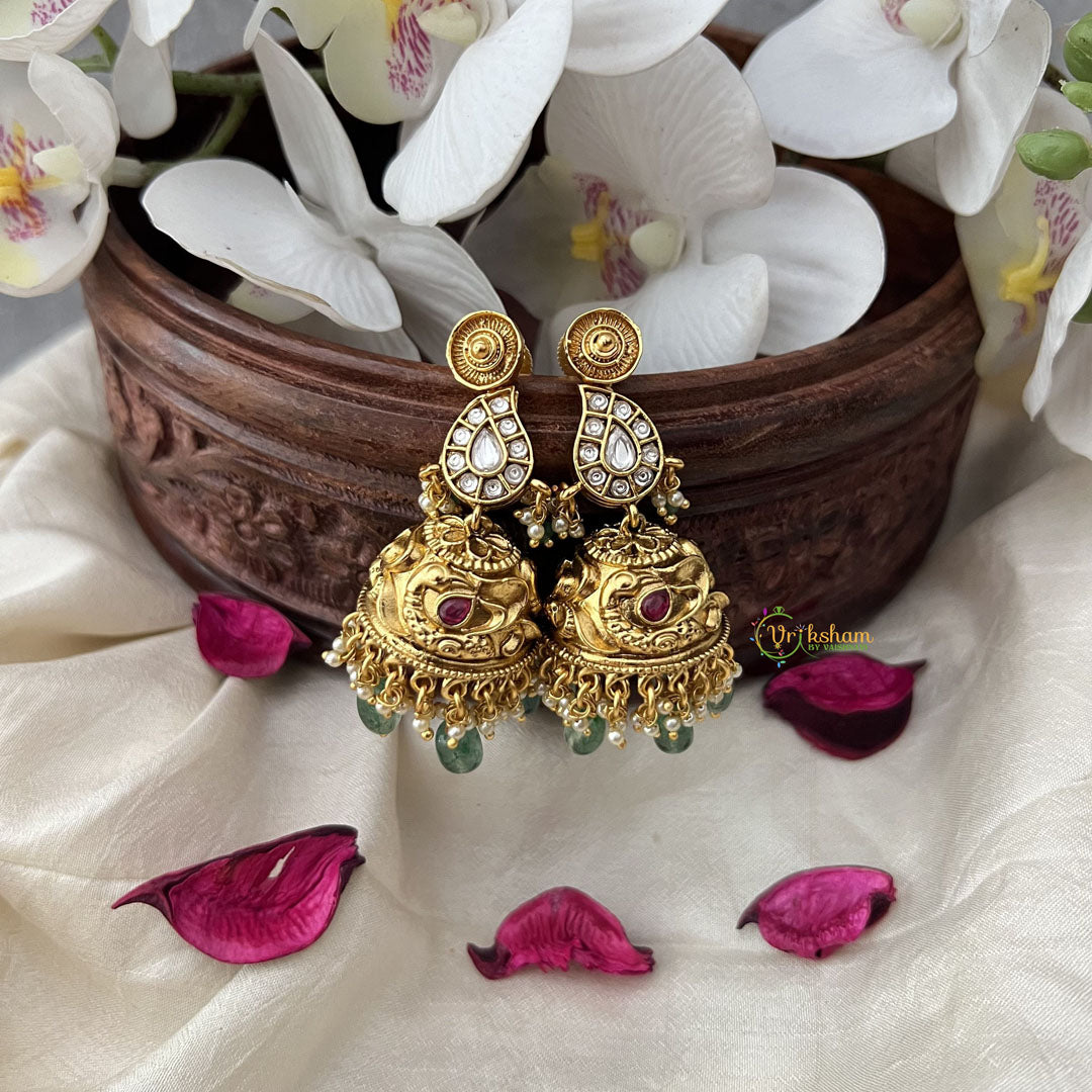 Vriksham Reversible Maanga Jhumka-Pastel Green Bead-G18260