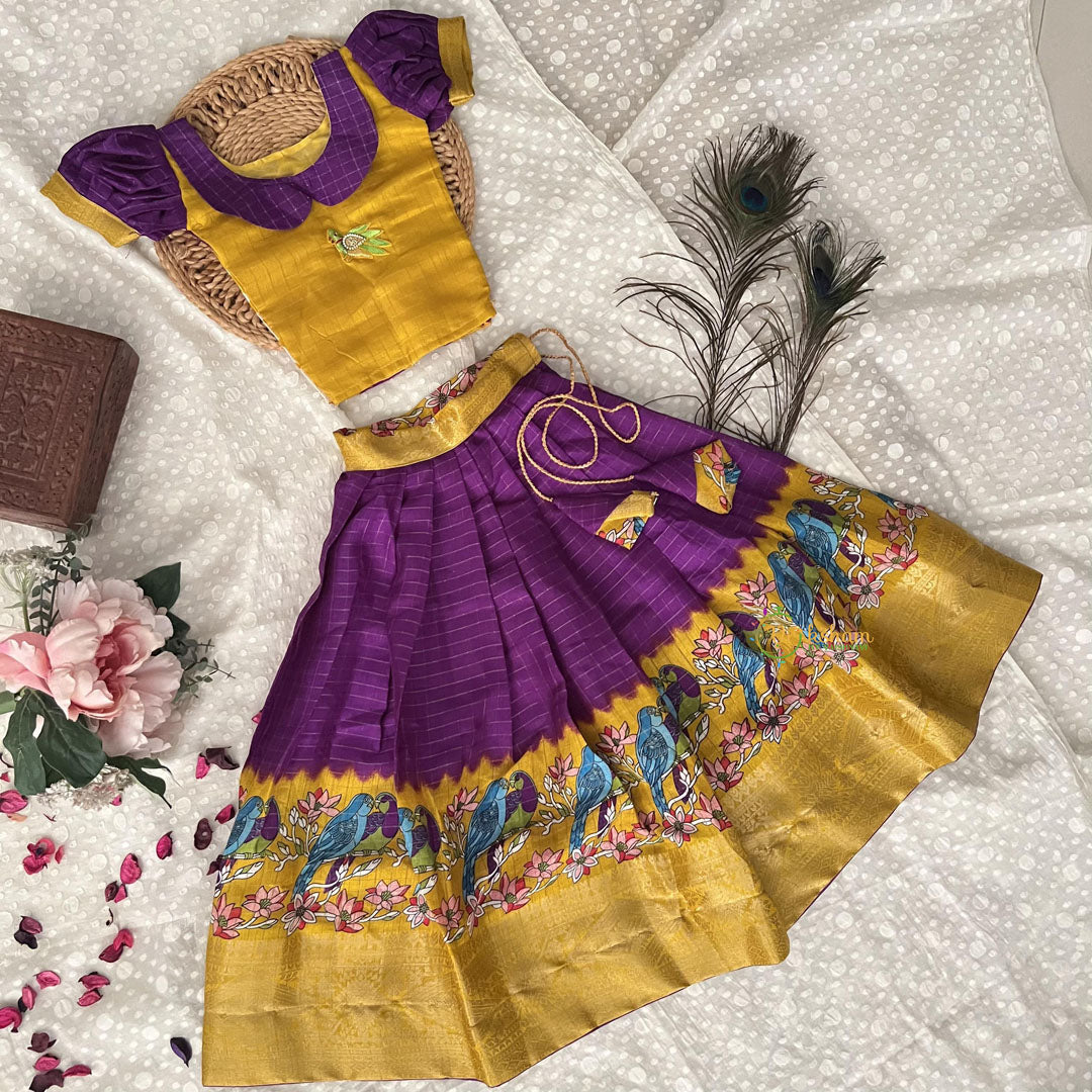 Vriksham Yellow & Purple Indian Traditional Girls Lehenga Set-Parrot-VS4204