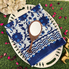 Vriksham Indigo & Navy Blue Bold Floral Print Fabric Mulmul Cotton Saree-VS5056