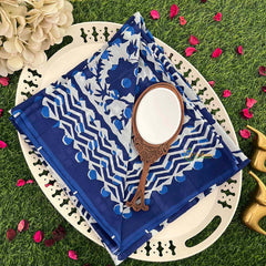 Vriksham Indigo & Navy Blue Bold Floral Print Fabric Mulmul Cotton Saree-VS5056