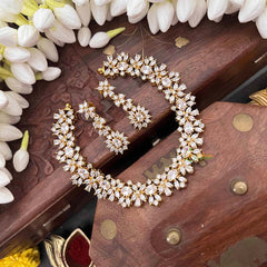 Vriksham Designer White CZ Stone Halo With Teardrop Pendant Short Neckpiece-G21525