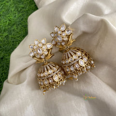 Fancy AD Stone Designer Jhumkas-White-G12028