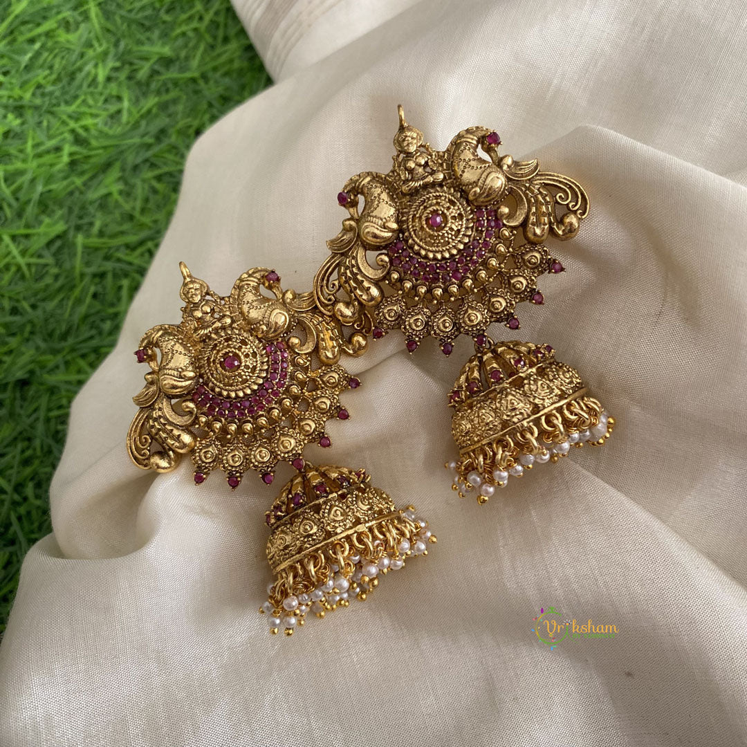 Premium AD Stone Dual Peacock Lakshmi Jhumkas-G12049