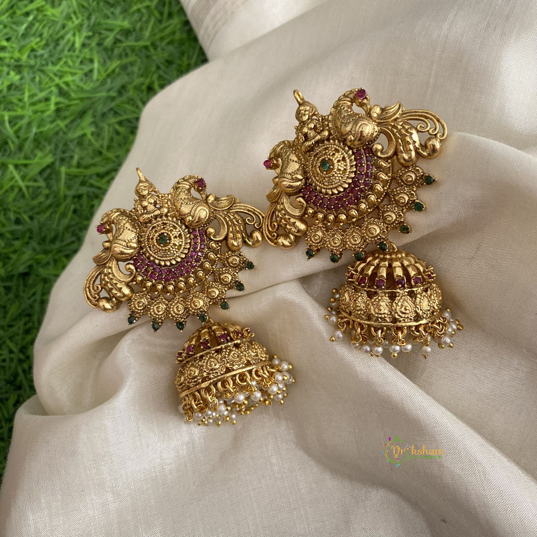 Premium AD Stone Dual Peacock Lakshmi Jhumkas-G12056