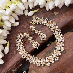 Vriksham Designer White CZ Stone Halo With Teardrop Pendant Short Neckpiece-G21525