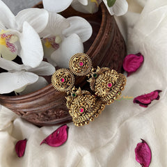 Vriksham Exquisite Gold Look Alike Jhumka-Red Green-Gold Bead-G18204