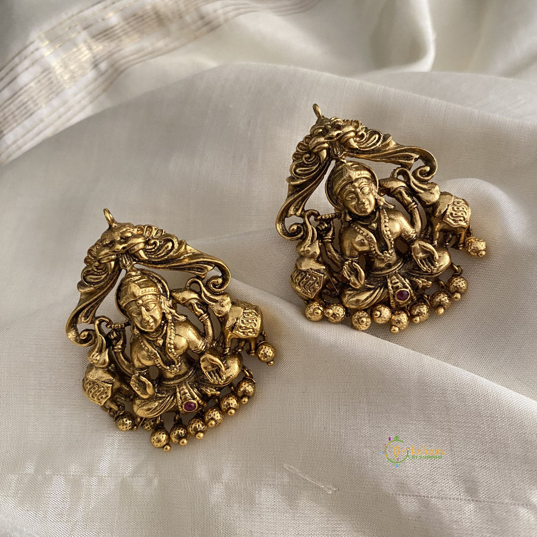 Antique Dual Elephant Lakshmi Studs-G12052