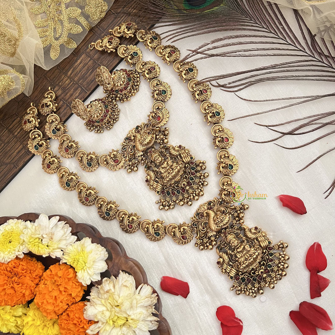 Vriksham Elegant Gold Plated Lakshmi With Peacock Bridal Set-Gold Bead-G19185