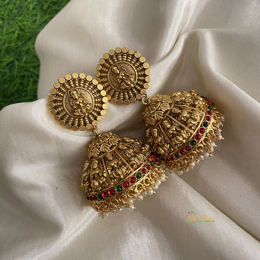 Antique Gold Look Alike Lakshmi Jhumkas-Pearls-G112051