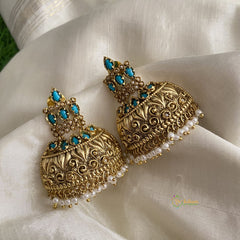 Fancy Gold Look Alike AD Stone Jhumkas-Firosa-G12036