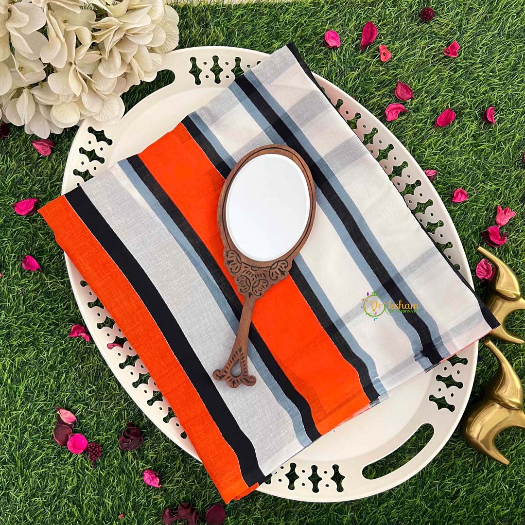 Vriksham -Modern Multi-Color Striped Cotton Mulmul SareeVS5050