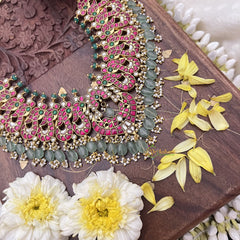 Vriksham Exclusive Kundan Jadau Short Neckpiece-Pastel Green Beads-J3702