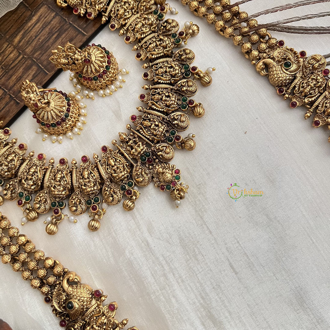 Vriksham Lakshmi Peacock Heritage Bridal Set-Gold Bead-G19178