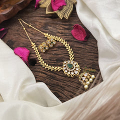 Vriksham Gold Look Alike Elegant Pendant Short Neckpiece-Green-G17912
