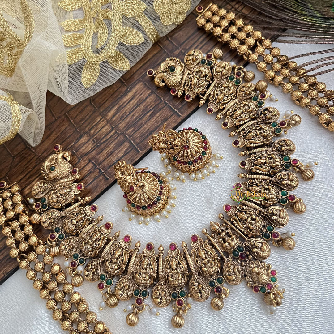 Vriksham Lakshmi Peacock Heritage Bridal Set-Gold Bead-G19178