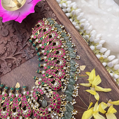 Vriksham Exclusive Kundan Jadau Short Neckpiece-Pastel Green Beads-J3702