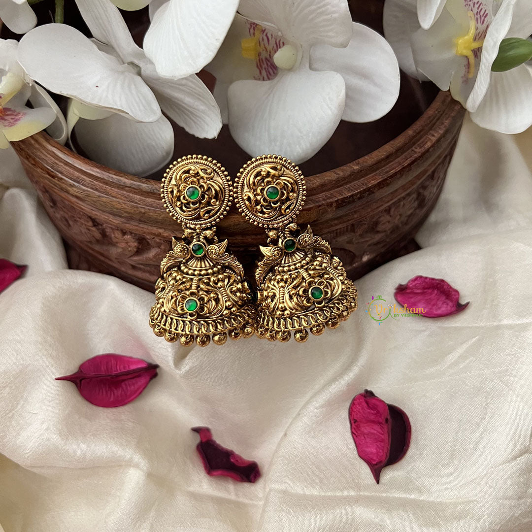 Vriksham Exquisite Gold Look Alike Jhumka-Green-Gold Bead-G18203