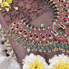Vriksham Exclusive Kundan Jadau Short Neckpiece-Pastel Green Beads-J3702