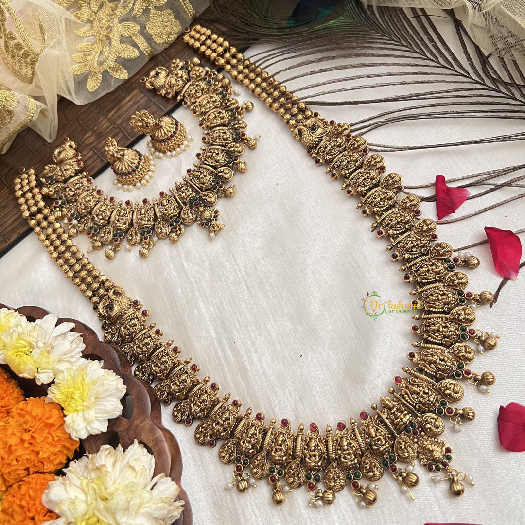 Vriksham Lakshmi Peacock Heritage Bridal Set-Gold Bead-G19178