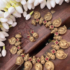 Vriksham Classic Manga & Lakshmi Style With Green Thread Short Neckpiece-Red-G21534