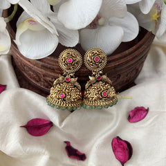 Vriksham Exquisite Gold Look Alike Jhumka-Red-Pastel Green Bead-G18199