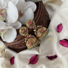 Vriksham Exquisite Gold Look Alike Jhumka-Red-Pastel Green Bead-G18199