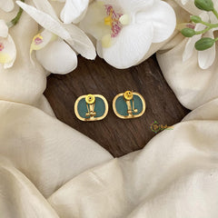 Vriksham Floral & Dual Parrot Natural Jadau Stone Studs-Sea Green-G16109