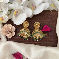 Vriksham Exquisite Gold Look Alike Jhumka-Red-Pastel Green Bead-G18199
