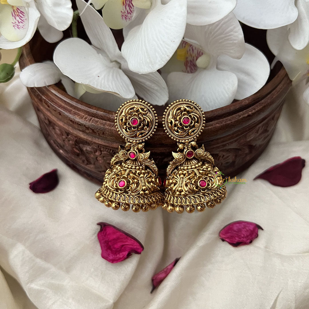 Vriksham Exquisite Gold Look Alike Jhumka-Red-Gold Bead-G18202