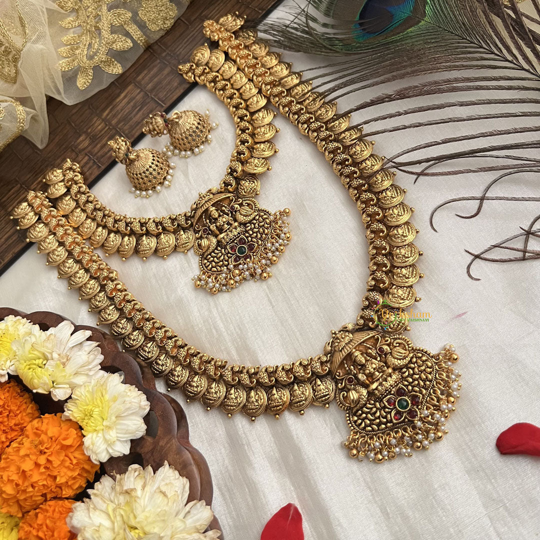 Vriksham Divya Lakshmi Coin Antique Bridal Set-Green Red-Pearl-G19180