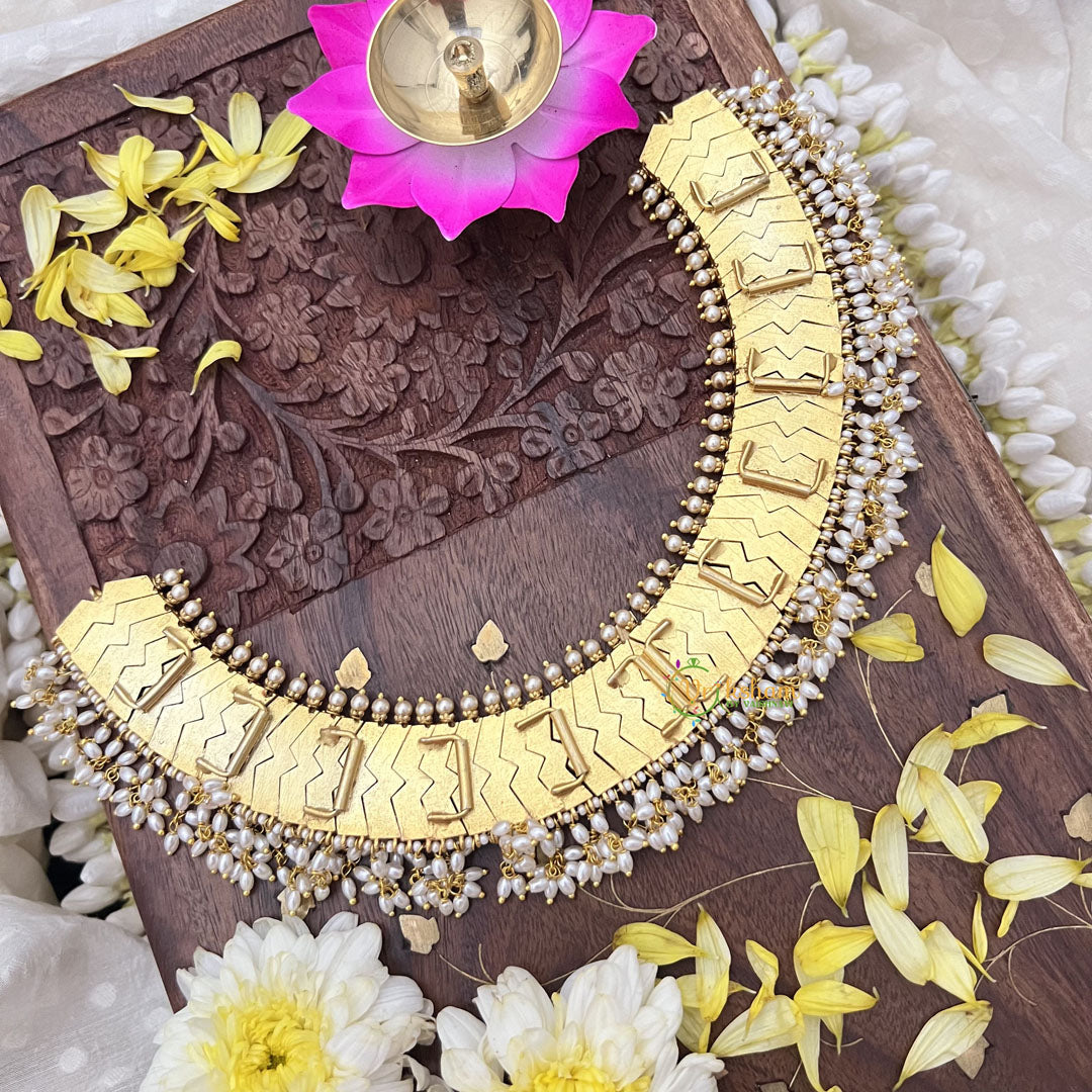 Vriksham Authentic Jadau Kundan Guttapusalu Short Neckpiece-Rice Pearls-J3703