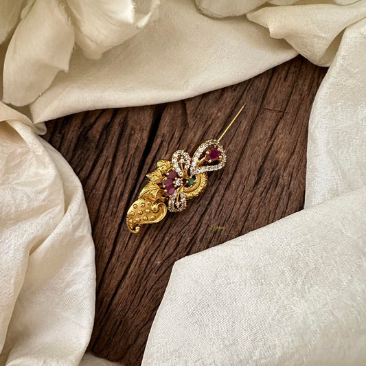 AD Stone Gold Saree Pin - Unique Brooch-G12788