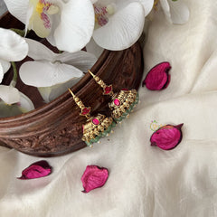 Vriksham Gold Look Alike Hook Jhumka-Red-Pastel Green Bead-G18293
