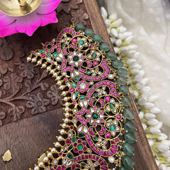 Vriksham Kundan Jadau Peacock Short Neckpiece-Pastel Green Beads-J3701