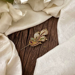 AD Stone Gold Saree Pin - Dotted Leaf Brooch-G12786