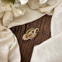 Dual Peacock Brooch CZ Stone Pin-G12804