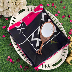 Vriksham Pink Geometric Ikat Print & Black Border Mulmul Cotton Saree-VS5061