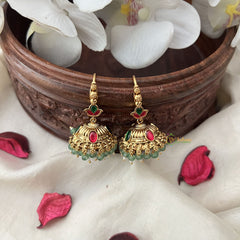 Vriksham Gold Look Alike Hook Jhumka-Red Green-Pastel Green Bead-G18292
