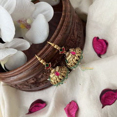Vriksham Gold Look Alike Hook Jhumka-Red Green-Pastel Green Bead-G18292