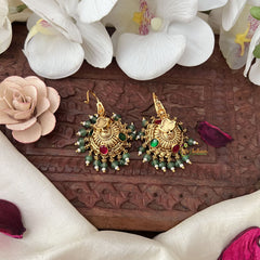 Vriksham Gold Look Alike Hook Jhumka-Red Green-Pastel Green Bead-G18292