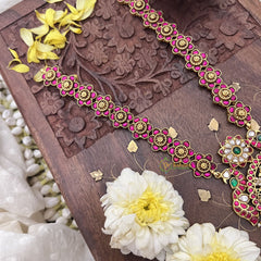 Vriksham Radha Krishna Pendant Jadau Kundan Long Neckpiece-Pastel Green Beads-J3706