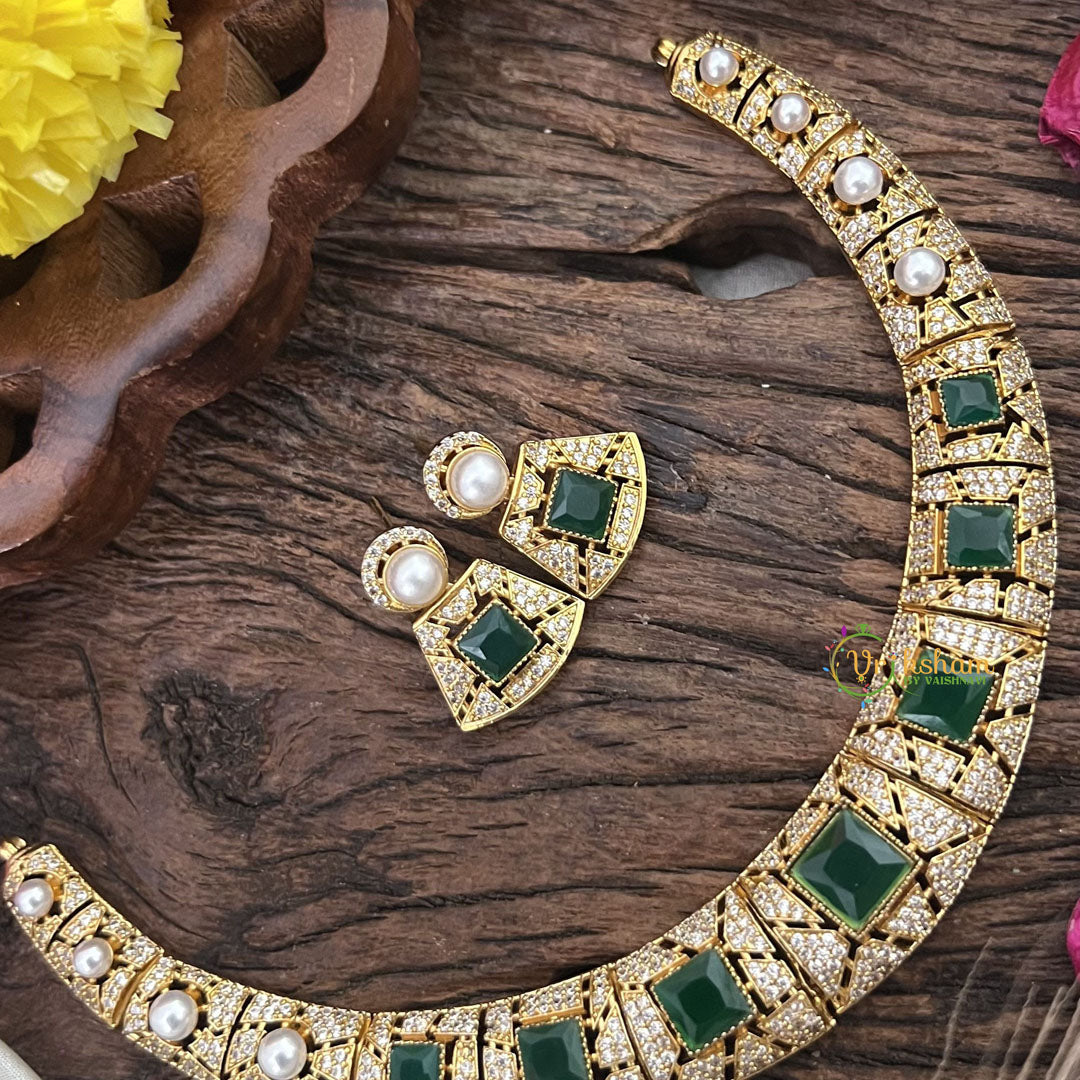 Vriksham Exquisite AD Stone Hasli Choker-Green-G17907