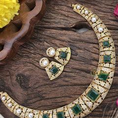 Vriksham Exquisite AD Stone Hasli Choker-Green-G17907