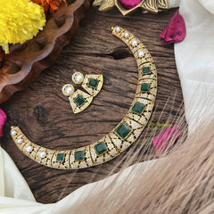 Vriksham Exquisite AD Stone Hasli Choker-Green-G17907